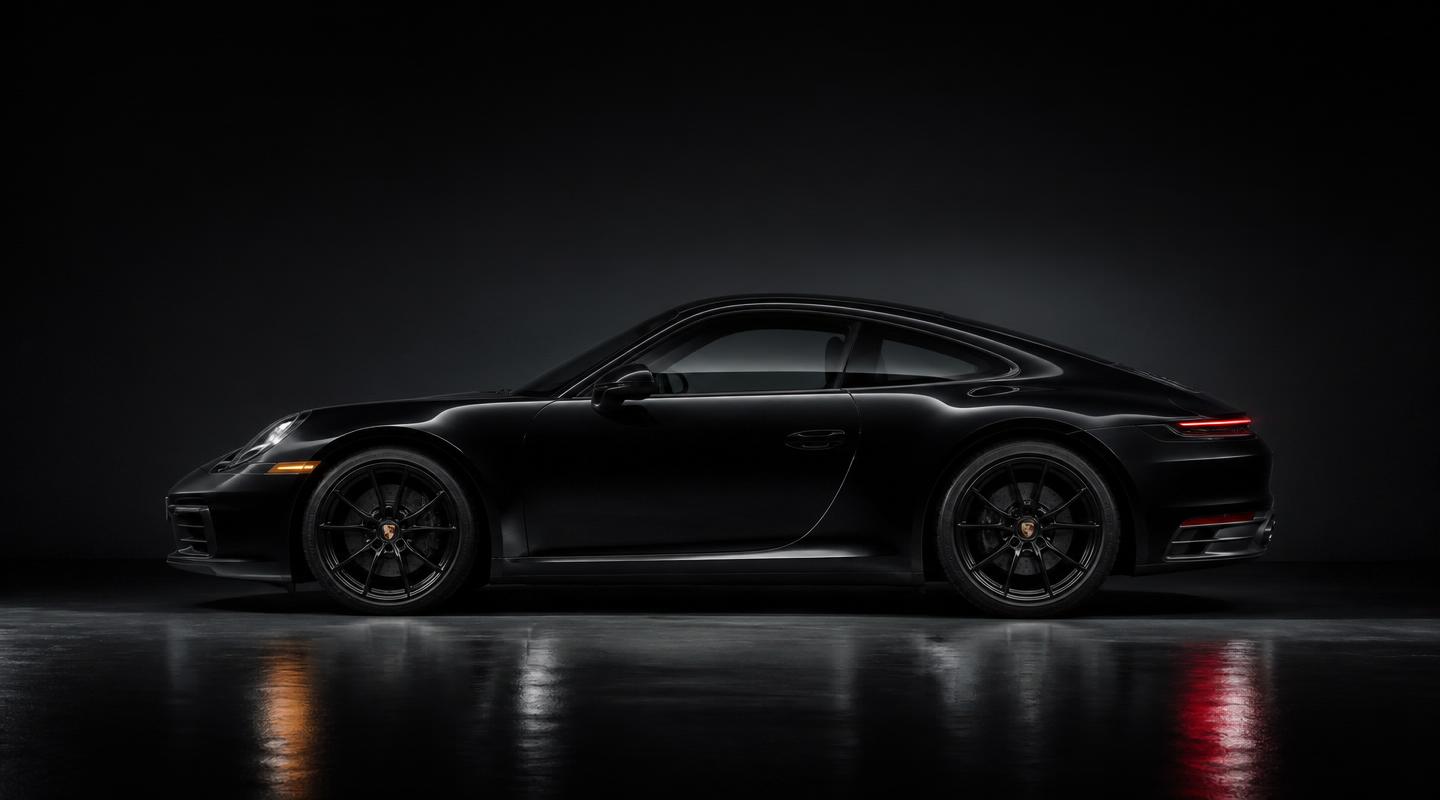 Premium sports car in dark studio lighting